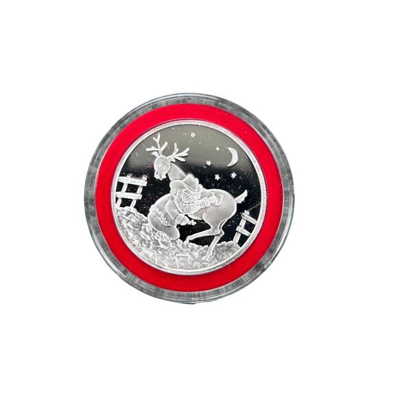 1oz Cowboy Santa Reindeer Season's Greetings Christmas .999 Fine Silver Round - Picture 2 of 4